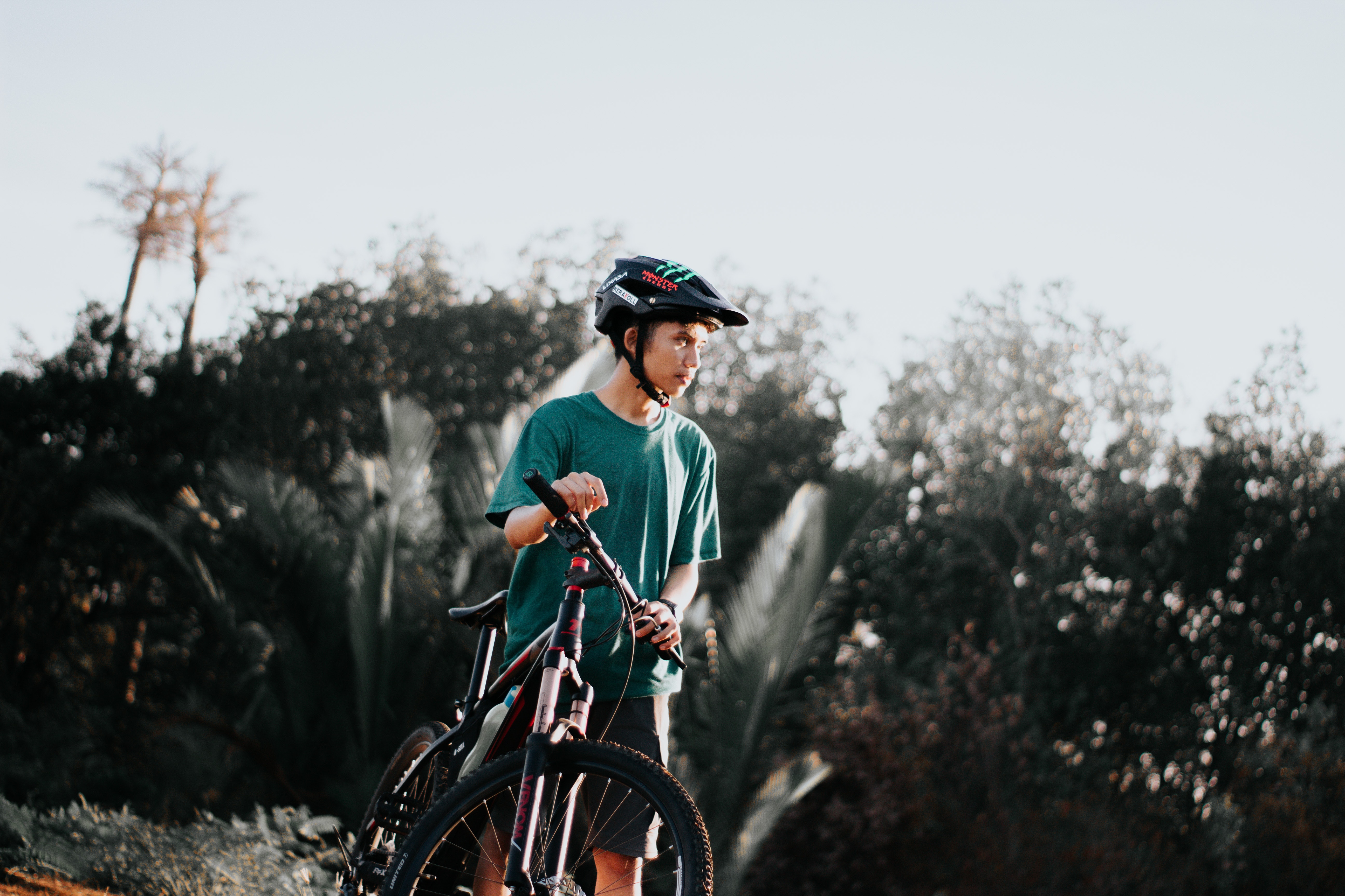 young cyclist wearing a helmet